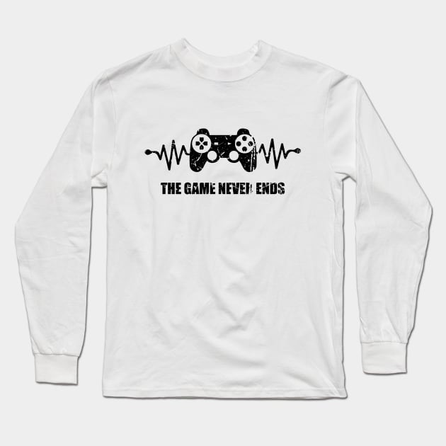 game never ends heartbeat controller gamer quote gaming Long Sleeve T-Shirt by jodotodesign
